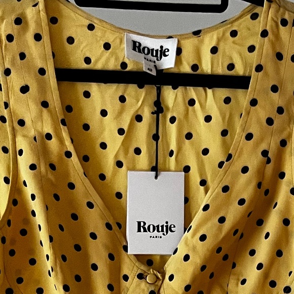 Rouge - Yellow/Brown Polka Dot Dress Sized 42 - Picture 3 of 4